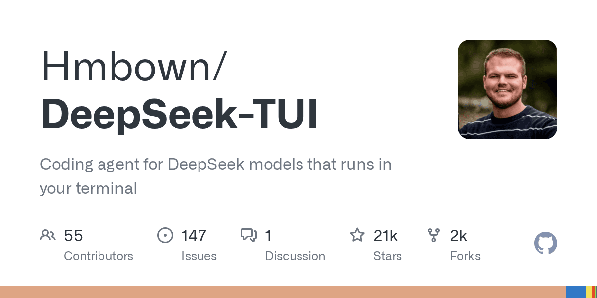 DeepSeek-TUI — 终端里运行的 DeepSeek 编程 Agent，Rust 极速实现（19.3k ⭐）