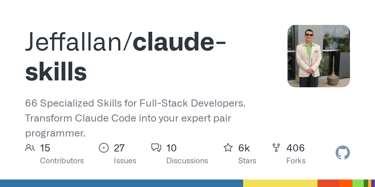 Claude Skills by Jeffallan — 66 个全栈开发专用技能，前后端 + DevOps 全覆盖