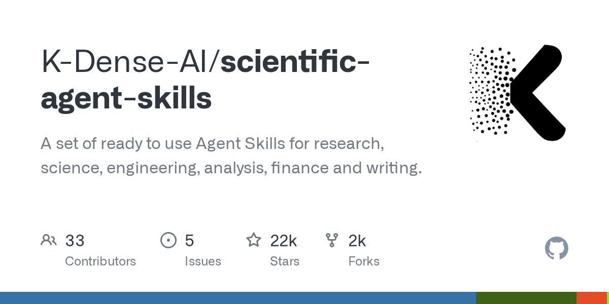 K-Dense-AI/scientific-agent-skills — 研究、科学、工程、金融分析的即用型 Agent Skills（21.8k ⭐）