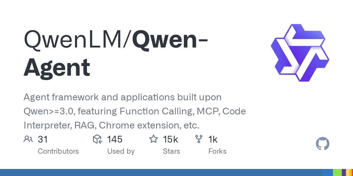 Qwen-Agent — 阿里通义千问官方 Agent 框架，MCP/RAG/代码沙箱全支持