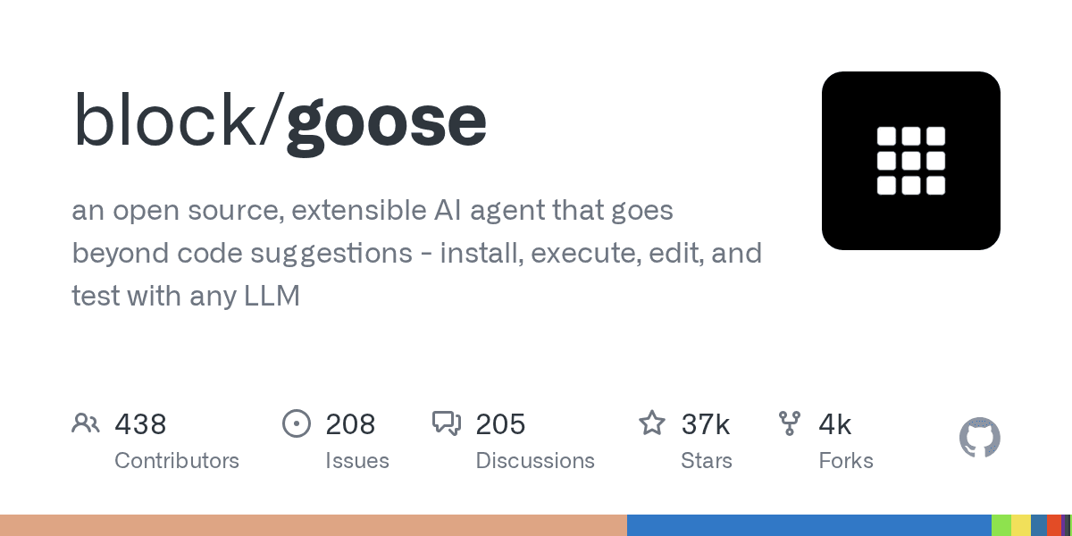 Goose — Block 开源可扩展 AI Agent，支持安装/执行/编辑/测试（37k ⭐）