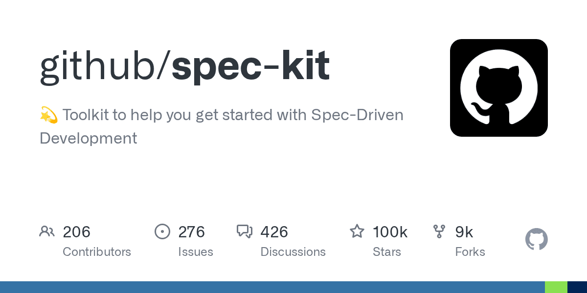 github/spec-kit — GitHub 官方出品的规格驱动开发工具包，99.5k ⭐ 现象级项目（今日 +1,232）