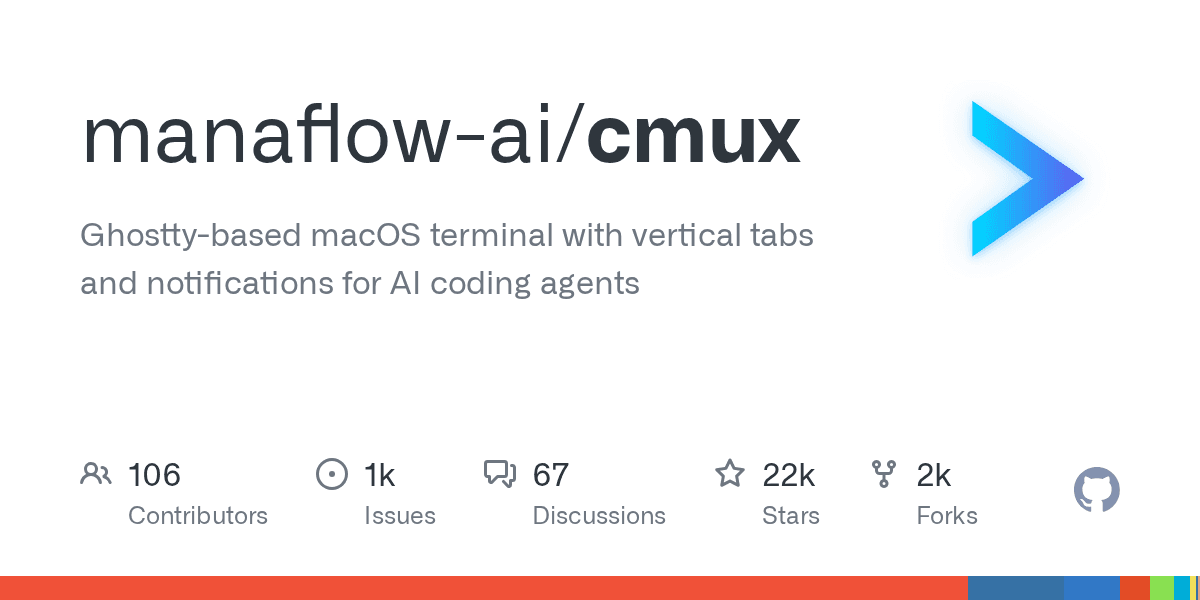 manaflow-ai/cmux — 专为 AI Agent 打造的原生 macOS 终端，垂直标签+通知系统（19k ⭐）
