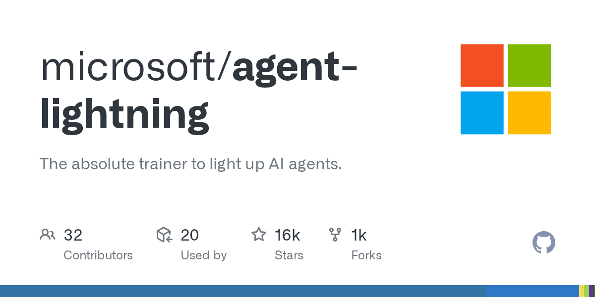 Agent Lightning — 微软开源 AI Agent 极速训练框架（16k ⭐）