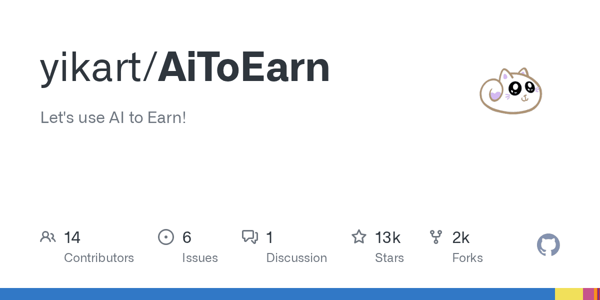 yikart/AiToEarn — 用 AI 赚钱的开源工具集，今日 +1,282 star 爆火（11.8k ⭐）